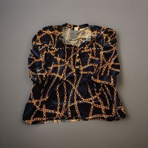 Vera rose Size 1X Navy Blue With Gold Chains‎ With Half Long Sleeve With Buttons
